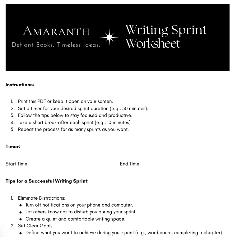 Amaranth Writing Sprint Worksheet