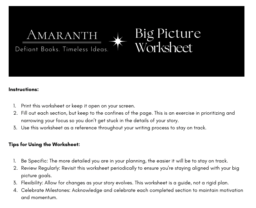 Big Picture Worksheet